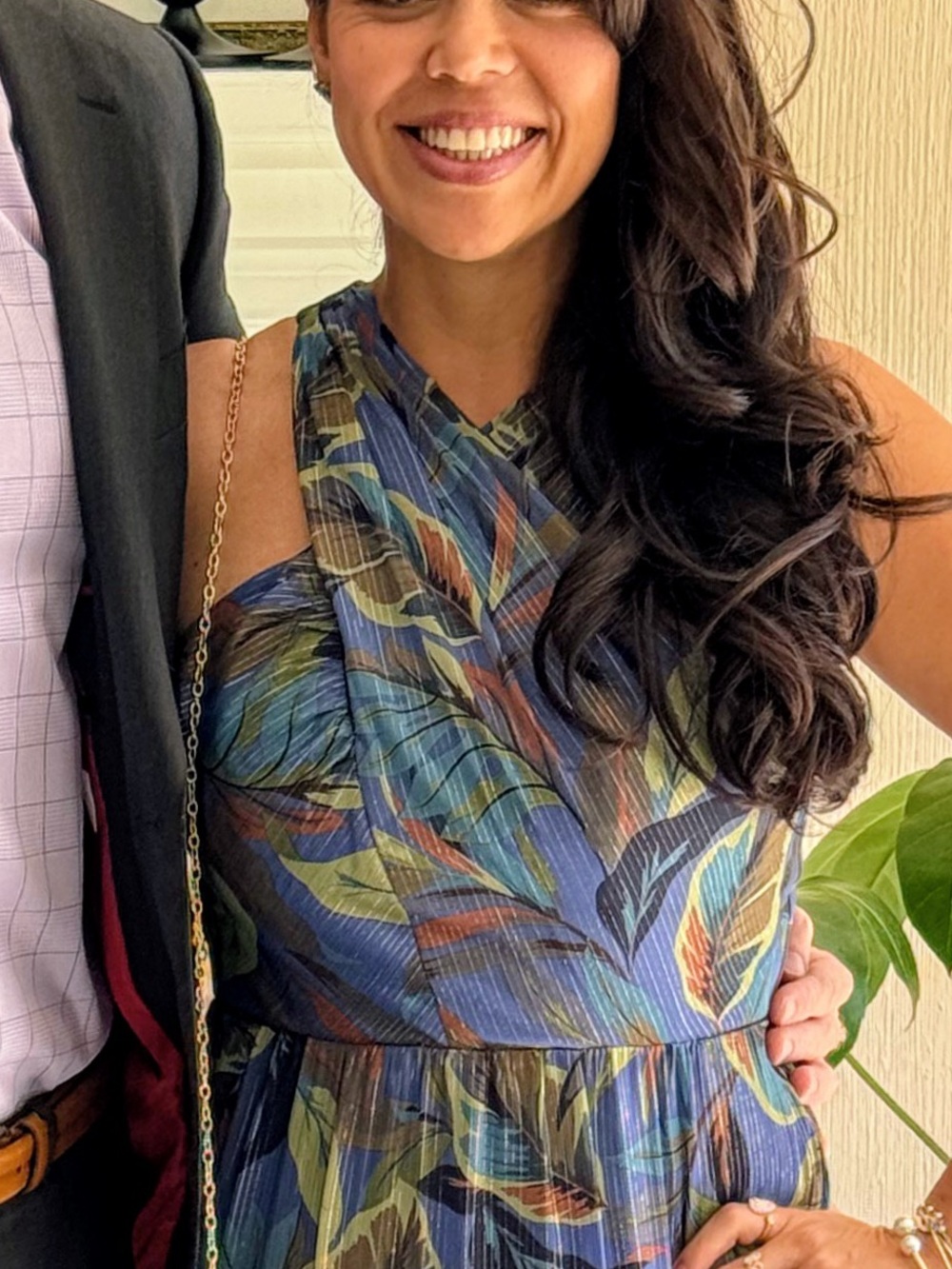 Nicole Miller Criss Cross Halter Dress Abstract Midi Dress in Blue & Green Like - Picture 3 of 3